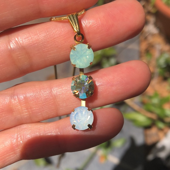 Peridot AB, Chrysolite + White Opal Crystal Drop Necklace - Picture 9 of 16